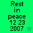 Green background displays 'Rest in peace 12 23 2007' text with a star symbol, animated to shift position between frames.