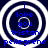 Four identical circular icons with concentric rings display blue text on a dark blue background, showing animation changes in ring count and text visibility.