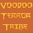 Animated contact sheet of a pixel art spider icon with orange background and yellow text repeating "VOODOO TERROR TRIBE" across multiple frames showing subtle pose changes.