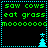 Green pixelated text on black background with cyan border and tree symbols, showing animation of tree position changes across four