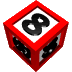 Red cube with black number 8 on white faces, rotating through multiple angles against gray background.