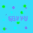 Pixelated blue background with scattered green and purple squares and a central reversed purple text element.