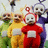 Pixelated image of four Teletubbies characters in colored onesies with a text overlay reading "straight out of complon motherfucko".