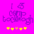 Pixelated purple text 'Camp technog' on bright pink background with yellow and orange star-like shapes below, two versions differ in star arrangement.