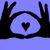 Six identical hand-formed eye shapes with heart pupils displayed in a , each on a solid background color