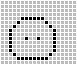 Pixelated circular icon with black outline and internal dots, showing sequential animation frames where the right eye dot shifts position across three views.