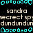 Pixelated cyan and beige text on black background with repeating patterns of 'sandra', 'secret spy', and 'dundundun' in a static layout.