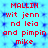 Red pixelated text on a light blue background with dark blue speckles, repeating identical phrases across two