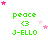 Green text 'peace' and 'J-ELLO' with a '<3' symbol, surrounded by pink and white stars on a white background.