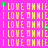 A static image with a bright pink background filled with repeated yellow text reading "I LOVE ANNIE" in pixelated font, scattered green and purple dots, and a solid gray rectangle on the bottom right.