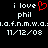 Static pixel art displays text and a heart symbol on a black background with white and red elements.
