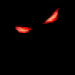 Six red glowing crescent shapes animate against a black background, shifting positions