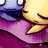 Animated sequence showing a yellow cartoon character with closed eyes and purple hair, wearing a pink garment against a solid background.