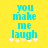 Pixelated cyan text on yellow background reads 'you make me laugh' with five white star-like symbols below, two of which are partially transparent.
