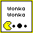 Six display pixelated yellow Pac-Man icons with black dots and text variations, each showing distinct animation states
