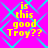 Yellow pixelated text 'is this good Troy??' on a bright pink background with cyan diamond-shaped lines, displayed in four identical quadrants.