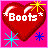 A split-screen animated contact sheet showing two distinct pixel art icons: a pink heart with "Boots" text on the left and green "Original Icons .com" text on the right, both rendered in retro 48x48 style with starburst effects.