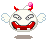 Pixelated cartoon character with white body, red horns, and wings in two expressions: one winking left eye, the other squinting both eyes.