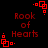 Red pixelated text "Rook of Hearts" appears with red square corner decorations on a black background, arranged in a pattern with repeated elements