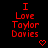 Red pixelated text on black background reads "I Love Taylor Davies" with a small red heart symbol below the text in each of six positions