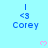 Light blue background with repeated 'I <3 Corey' text and pink heart symbols arranged in a pattern