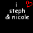 Black background with white pixelated text 'i steph & nicole' and a red heart symbol above the first 'i'.