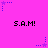 A static image with a bright pink background featuring repeated pixelated text and star-shaped elements.