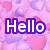 Pixelated text 'Hello', 'Im', and 'Court' on a pink heart-patterned background with a gray rectangle overlay.