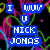 Pixelated text blocks in blue and green on a black background with pink, purple, and cyan abstract lines; static image.