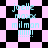 Pixelated text 'joelle maxx milman !!!!!' on a black-and-white checkered background with pink diamond-shaped overlays.