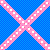 Static pixel art icon featuring a pink X-shaped pattern with white and light pink dots on a blue checkered background.