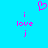 A static pixel art image with a bright cyan background, featuring pink text and symbols arranged in two mirrored vertical