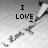 Black-and-white pixelated image with text overlays reading "I LOVE" and "FELICIA MARIE BRADLEY" in the top sections, and "*FOREVER*" in the bottom section, with a blurred background object.