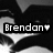 Pixelated black-and-white icon with 'Brendan' text in white block letters on a black bar, followed by a heart symbol over abstract grayscale background.