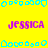 Yellow background with cyan pixelated border elements and repeated purple text "JESSICA" in a