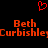 Red pixelated heart above orange text reading 'Beth' and 'Curbishley' on black background.