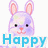 Pixelated bunny and duck icons with 'Happy' and 'Easter' text in four color variations across two