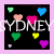 Pixelated heart-themed icon with 'SYDNEY' text, showing color variations across four