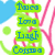 Pixelated green text blocks spell 'Love Laugh' vertically with a fourth block below, set against white background with pink and blue accents.