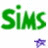 Green and blue 'Sims' text with pixelated stars below, displayed on a white background.