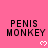 Pink background with repeated 'PENIS MONKEY' text and white pixel hearts, partially obscured by a gray overlay.