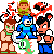 Pixel art collage of video game characters on gray background with green text reading 'OriginalIcons.com' in bright green