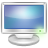 Pixelated computer monitor with blue-to-white gradient screen, white frame, and gray base, featuring a small green square in the bottom-right corner.