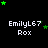 Green star shapes move across a black background above repeated text reading 'EmilyL67' and 'Rox' in white pixelated font.