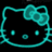 A static image featuring a teal Hello Kitty silhouette with a bow on black background, alongside pink pixelated text reading 'hello kitty for president' on dark blue.