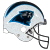 Pixelated football helmet with white base, blue stripe, and dark blue panther logo on side, viewed from left angle.