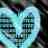 Pixelated static image of a stylized face with light blue and white tones, featuring dark hair strands against a blurred background.