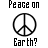 Black-and-white peace symbol icon with changing text above and below, animated across showing partial word variations