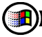 Two circular black-bordered icons side-by-side; left shows a pixelated Windows logo with red, green, blue, yellow quadrants and partial checkerboard pattern on the left edge; right displays a solid red circle with white X symbol.