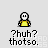 Pixelated character with yellow torso and white head in multiple poses including standing, hand gestures, and motion effects, with text below.